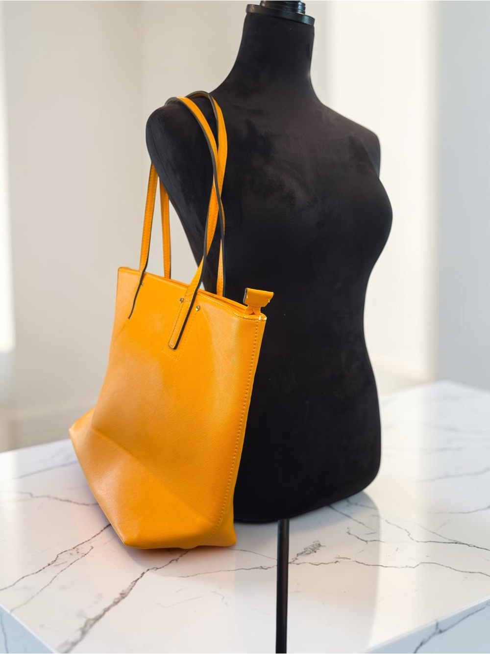 Apricot Orange Yellow Structured Tote Bag Minimalist‎ Everyday Work Shoulder Bag